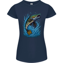 Jumping Pike Fish Fishing Fisherman Womens Petite Cut T-Shirt Navy Blue