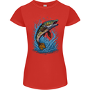 Jumping Pike Fish Fishing Fisherman Womens Petite Cut T-Shirt Red
