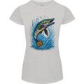 Jumping Pike Fish Fishing Fisherman Womens Petite Cut T-Shirt Sports Grey