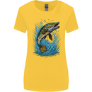 Jumping Pike Fish Fishing Fisherman Womens Wider Cut T-Shirt Yellow