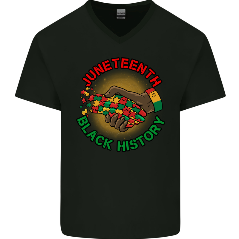 Juneteenth Black History Month Mens V-Neck Cotton T-Shirt Black