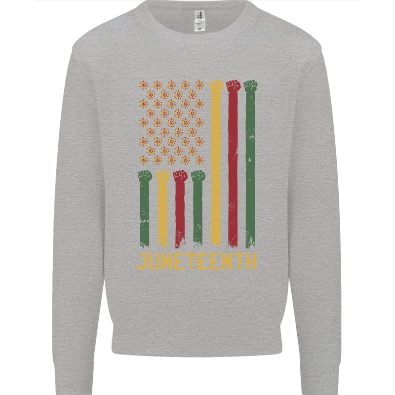 Juneteenth Black Lives Matter USA Flag Kids Sweatshirt Jumper Sports Grey