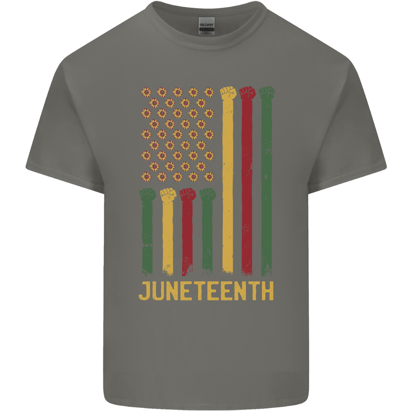 Juneteenth Black Lives Matter USA Flag Mens Cotton T-Shirt Tee Top Charcoal