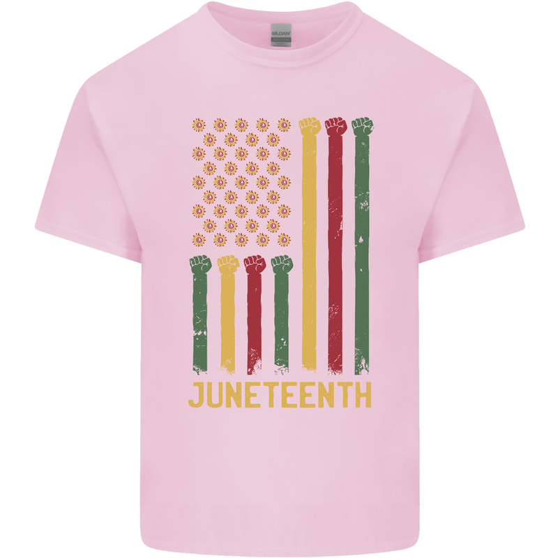 Juneteenth Black Lives Matter USA Flag Mens Cotton T-Shirt Tee Top Light Pink