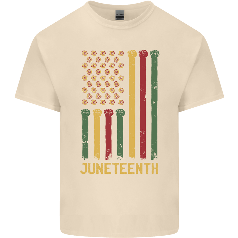Juneteenth Black Lives Matter USA Flag Mens Cotton T-Shirt Tee Top Natural