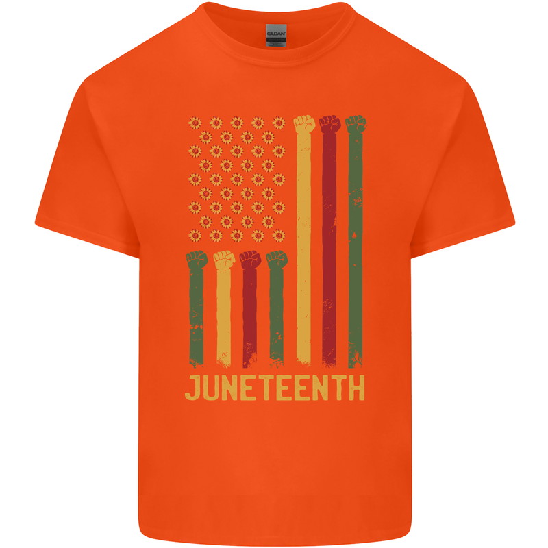Juneteenth Black Lives Matter USA Flag Mens Cotton T-Shirt Tee Top Orange