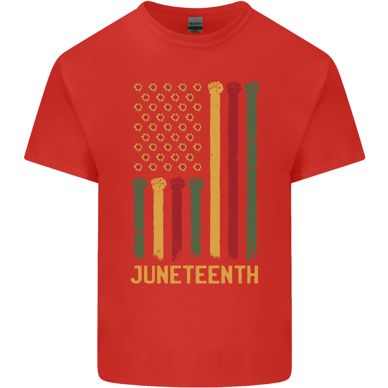 Juneteenth Black Lives Matter USA Flag Mens Cotton T-Shirt Tee Top Red