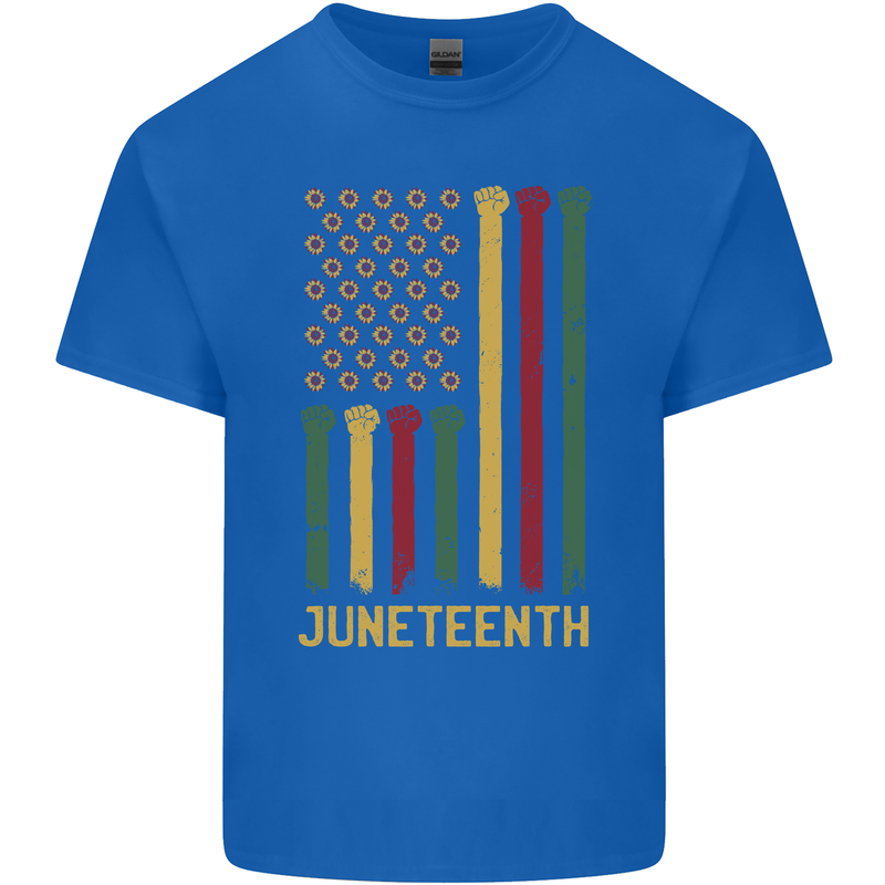 Juneteenth Black Lives Matter USA Flag Mens Cotton T-Shirt Tee Top Royal Blue