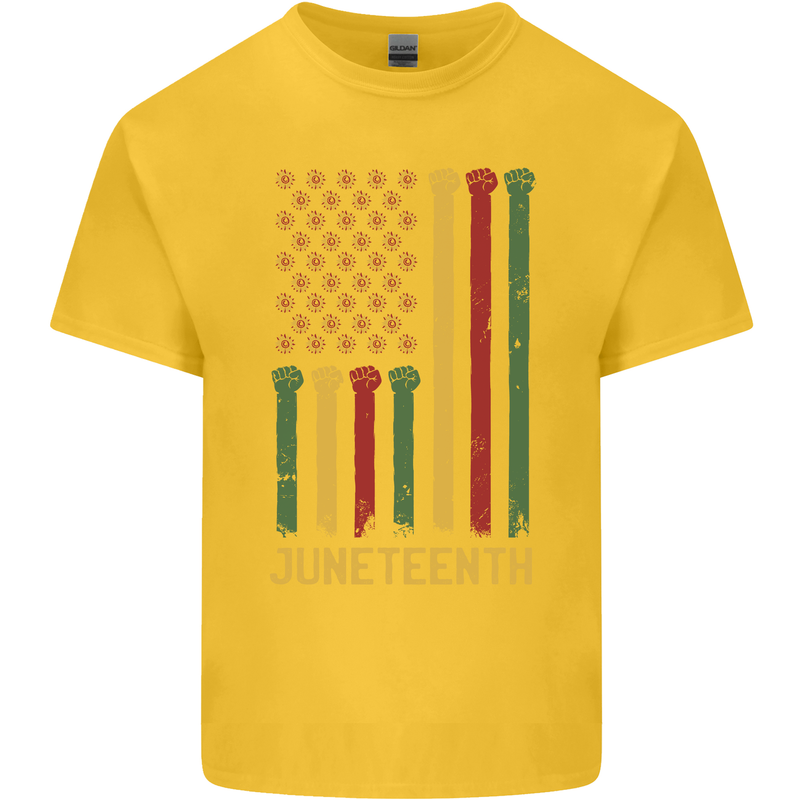 Juneteenth Black Lives Matter USA Flag Mens Cotton T-Shirt Tee Top Yellow