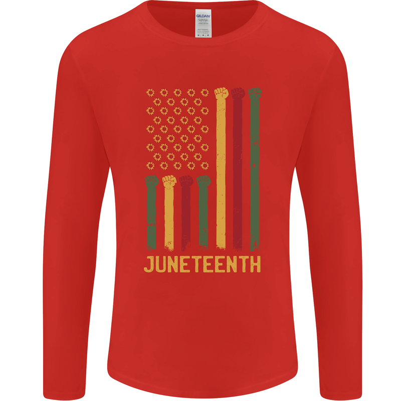 Juneteenth Black Lives Matter USA Flag Mens Long Sleeve T-Shirt Red