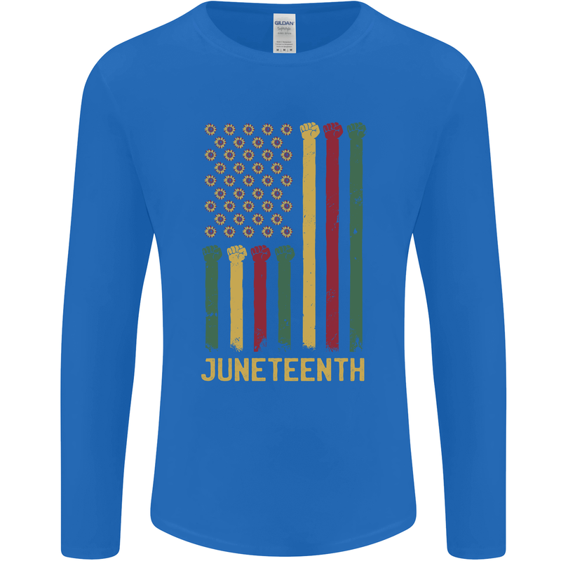 Juneteenth Black Lives Matter USA Flag Mens Long Sleeve T-Shirt Royal Blue