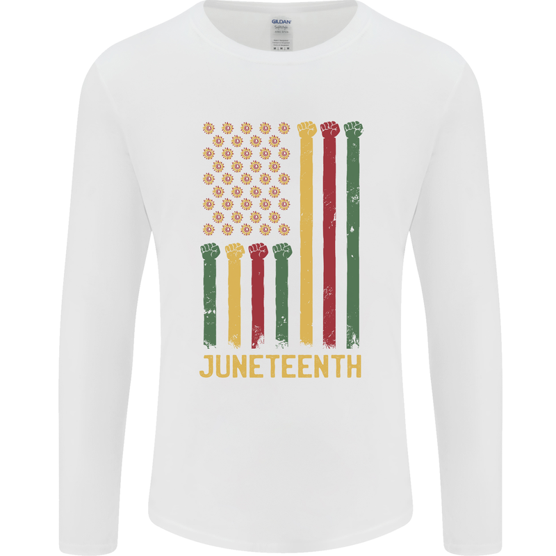 Juneteenth Black Lives Matter USA Flag Mens Long Sleeve T-Shirt White