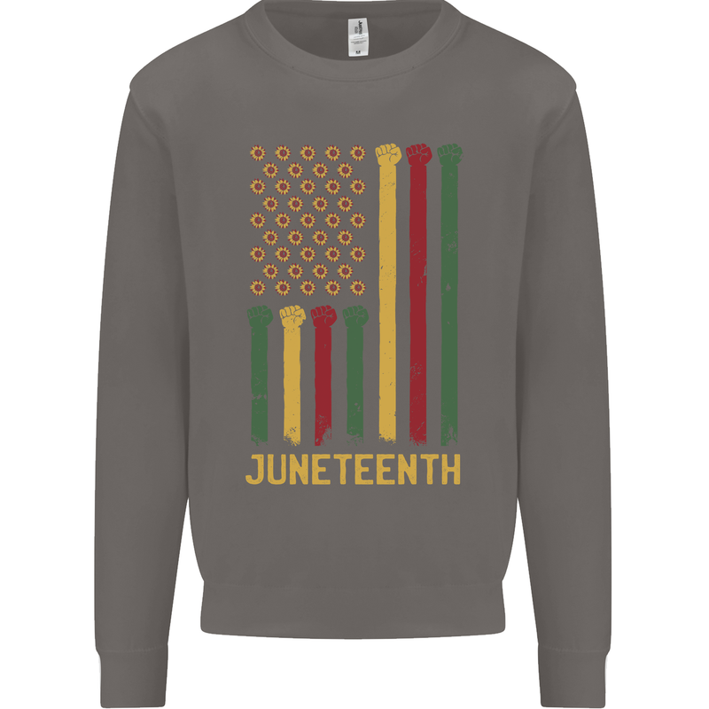 Juneteenth Black Lives Matter USA Flag Mens Sweatshirt Jumper Charcoal