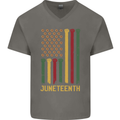 Juneteenth Black Lives Matter USA Flag Mens V-Neck Cotton T-Shirt Charcoal
