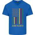 Juneteenth Black Lives Matter USA Flag Mens V-Neck Cotton T-Shirt Royal Blue