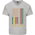 Juneteenth Black Lives Matter USA Flag Mens V-Neck Cotton T-Shirt Sports Grey