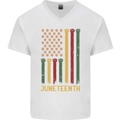 Juneteenth Black Lives Matter USA Flag Mens V-Neck Cotton T-Shirt White