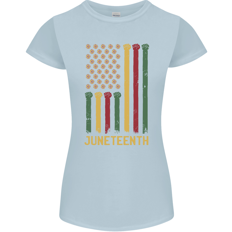 Juneteenth Black Lives Matter USA Flag Womens Petite Cut T-Shirt Light Blue