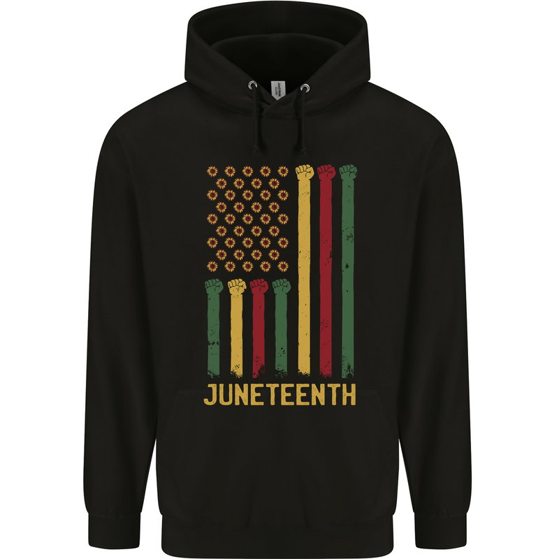 Juneteenth Emancipation Day USA Flag Childrens Kids Hoodie Black