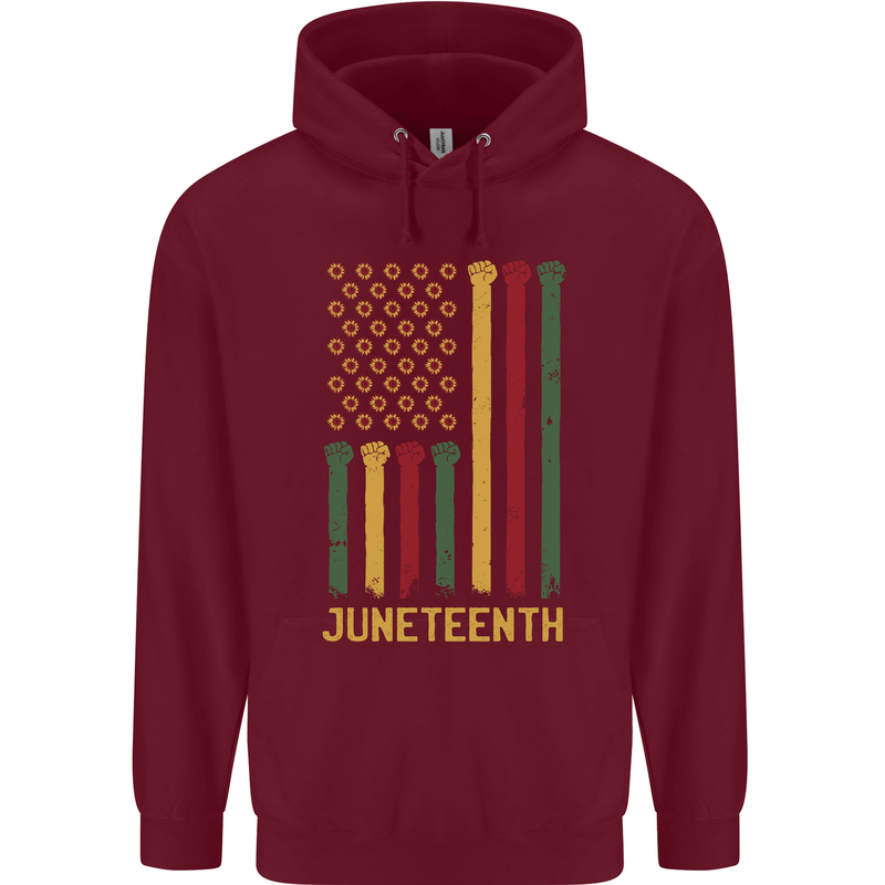 Juneteenth Emancipation Day USA Flag Childrens Kids Hoodie Maroon