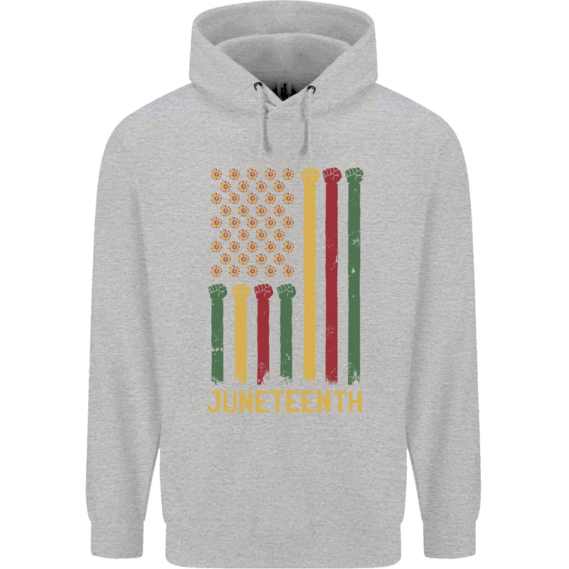 Juneteenth Emancipation Day USA Flag Childrens Kids Hoodie Sports Grey