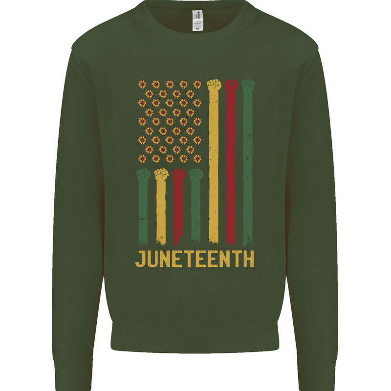 Juneteenth Emancipation Day USA Flag Kids Sweatshirt Jumper Forest Green