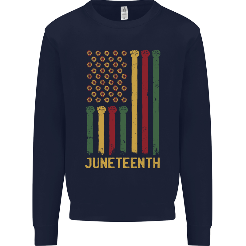 Juneteenth Emancipation Day USA Flag Kids Sweatshirt Jumper Navy Blue