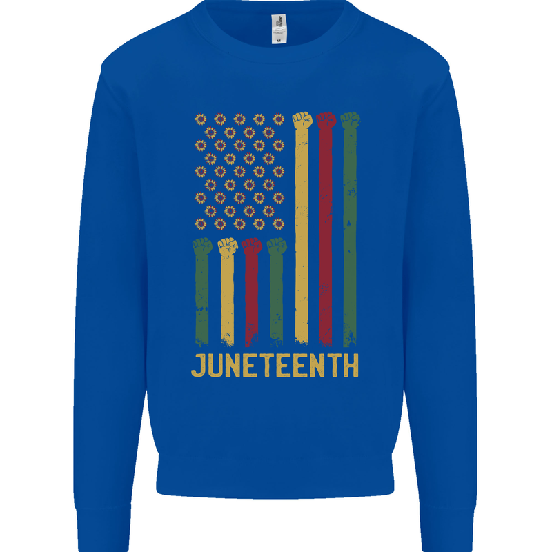 Juneteenth Emancipation Day USA Flag Kids Sweatshirt Jumper Royal Blue