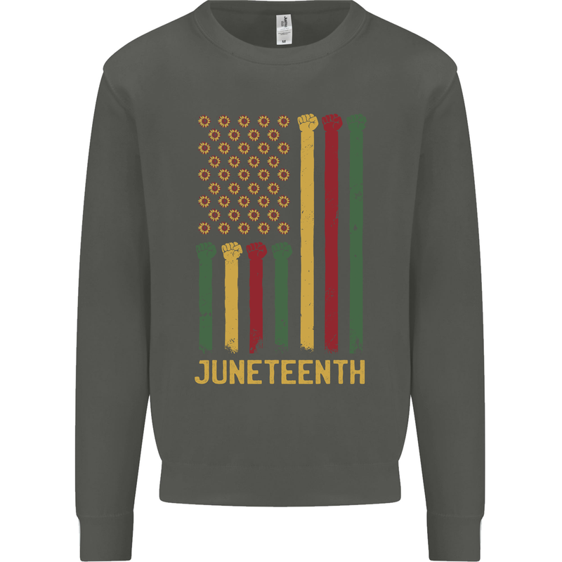 Juneteenth Emancipation Day USA Flag Kids Sweatshirt Jumper Storm Grey