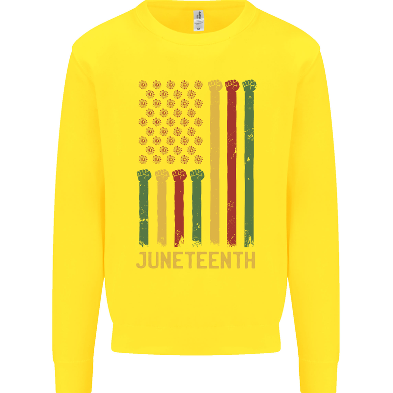 Juneteenth Emancipation Day USA Flag Kids Sweatshirt Jumper Yellow