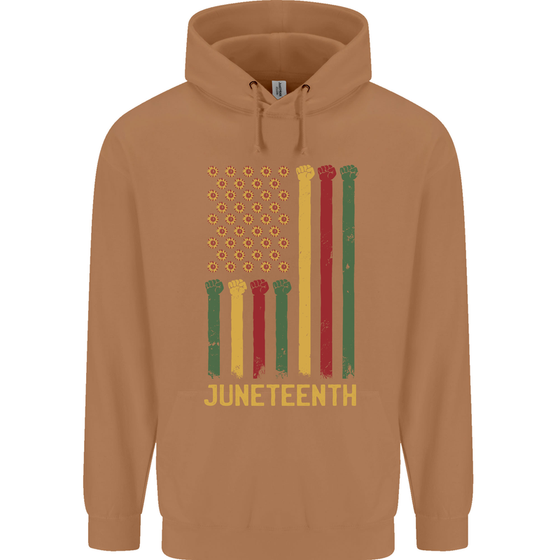 Juneteenth Emancipation Day USA Flag Mens 80% Cotton Hoodie Caramel Latte