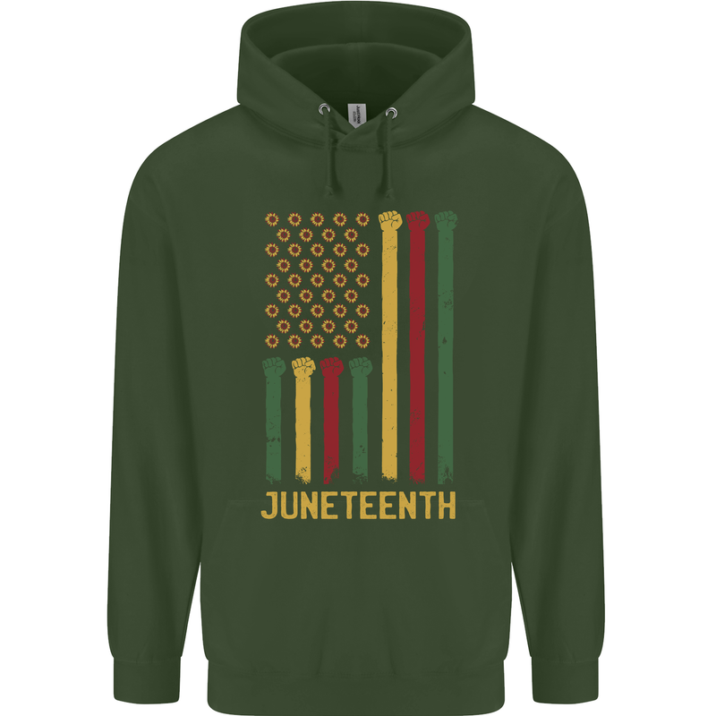 Juneteenth Emancipation Day USA Flag Mens 80% Cotton Hoodie Forest Green
