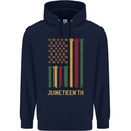 Juneteenth Emancipation Day USA Flag Mens 80% Cotton Hoodie Navy Blue