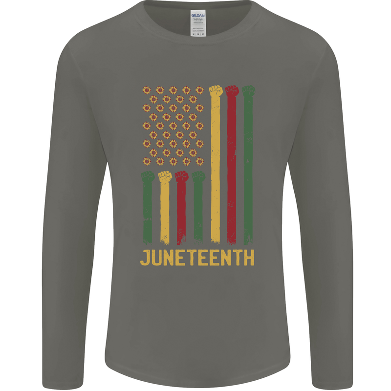 Juneteenth Emancipation Day USA Flag Mens Long Sleeve T-Shirt Charcoal