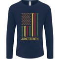 Juneteenth Emancipation Day USA Flag Mens Long Sleeve T-Shirt Navy Blue
