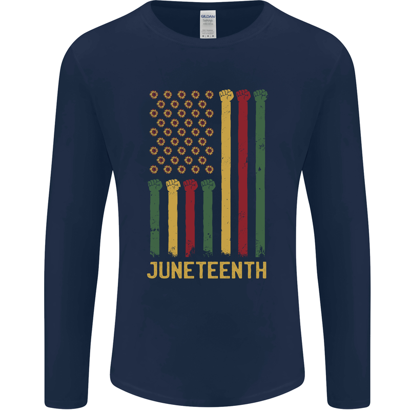 Juneteenth Emancipation Day USA Flag Mens Long Sleeve T-Shirt Navy Blue