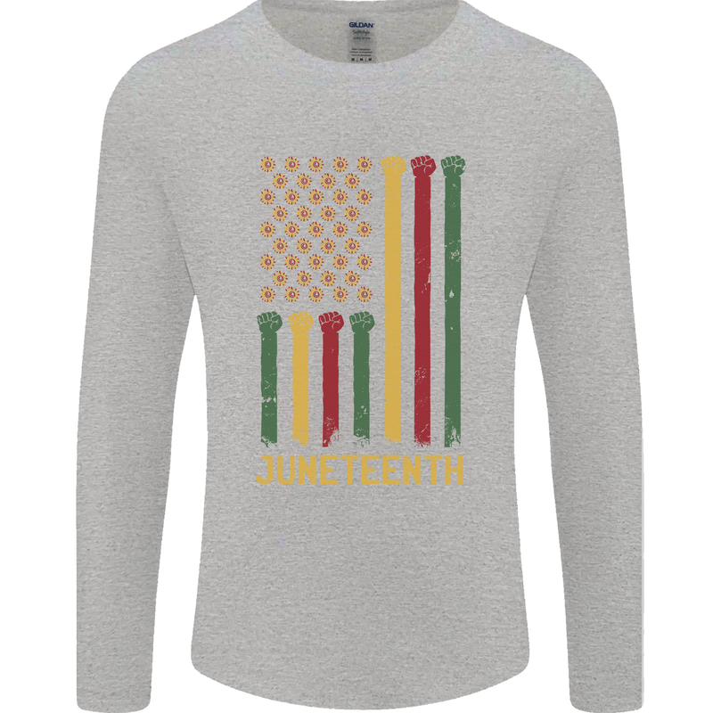 Juneteenth Emancipation Day USA Flag Mens Long Sleeve T-Shirt Sports Grey