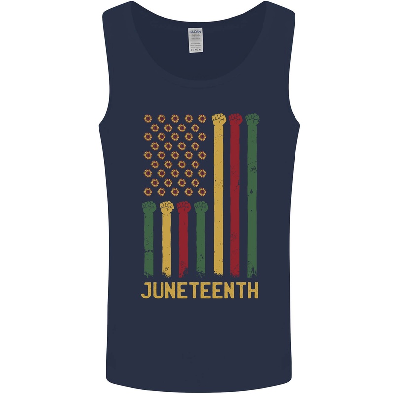 Juneteenth Emancipation Day USA Flag Mens Vest Tank Top Navy Blue