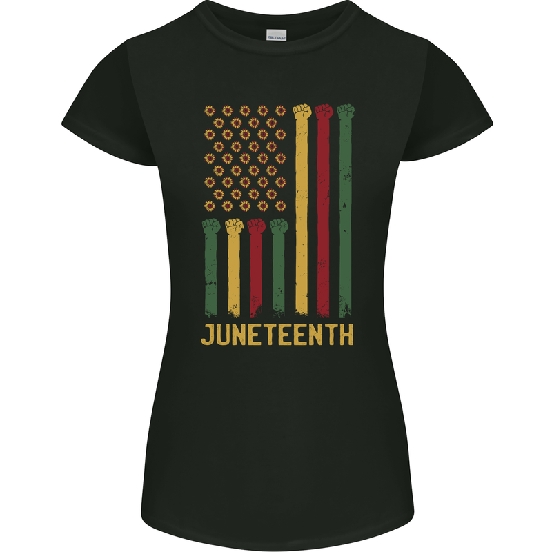 Juneteenth Emancipation Day USA Flag Womens Petite Cut T-Shirt Black