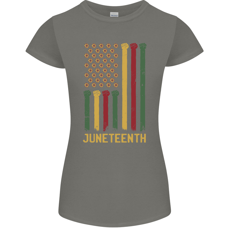 Juneteenth Emancipation Day USA Flag Womens Petite Cut T-Shirt Charcoal