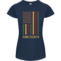 Juneteenth Emancipation Day USA Flag Womens Petite Cut T-Shirt Navy Blue
