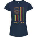 Juneteenth Emancipation Day USA Flag Womens Petite Cut T-Shirt Navy Blue
