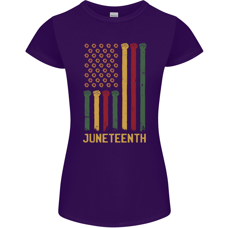 Juneteenth Emancipation Day USA Flag Womens Petite Cut T-Shirt Purple
