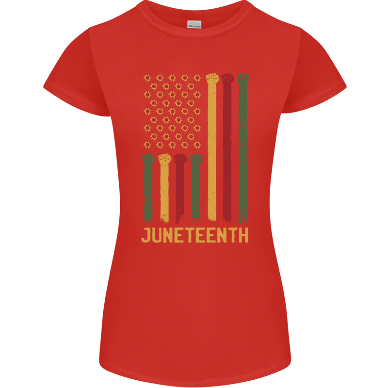 Juneteenth Emancipation Day USA Flag Womens Petite Cut T-Shirt Red