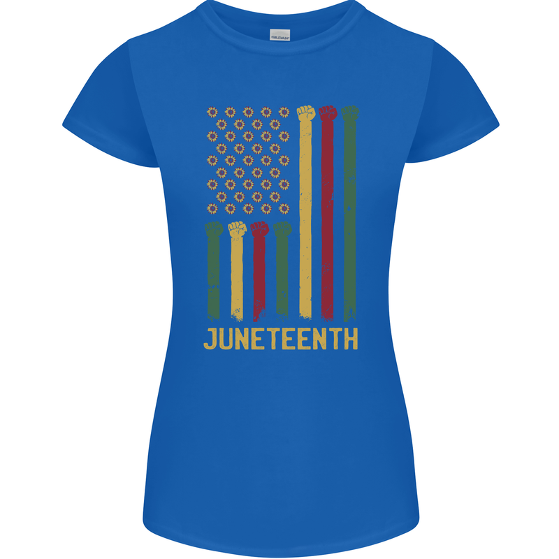 Juneteenth Emancipation Day USA Flag Womens Petite Cut T-Shirt Royal Blue