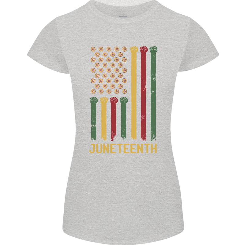 Juneteenth Emancipation Day USA Flag Womens Petite Cut T-Shirt Sports Grey