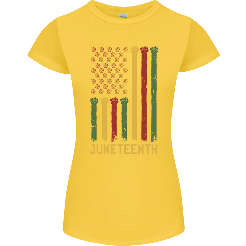 Juneteenth Emancipation Day USA Flag Womens Petite Cut T-Shirt Yellow