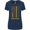 Juneteenth Emancipation Day USA Flag Womens Wider Cut T-Shirt Navy Blue