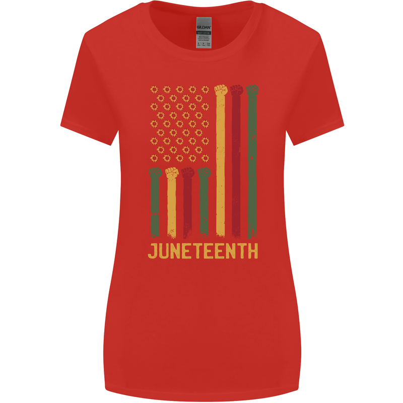 Juneteenth Emancipation Day USA Flag Womens Wider Cut T-Shirt Red