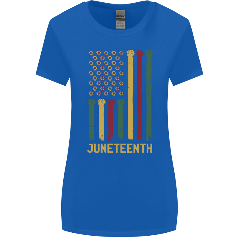 Juneteenth Emancipation Day USA Flag Womens Wider Cut T-Shirt Royal Blue